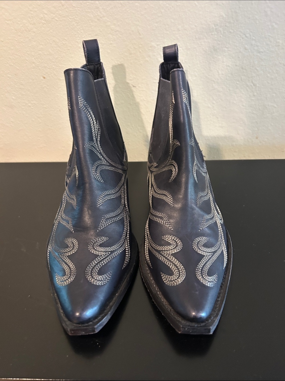 Free People Black Western-Style Embroidered Chelsea Booties